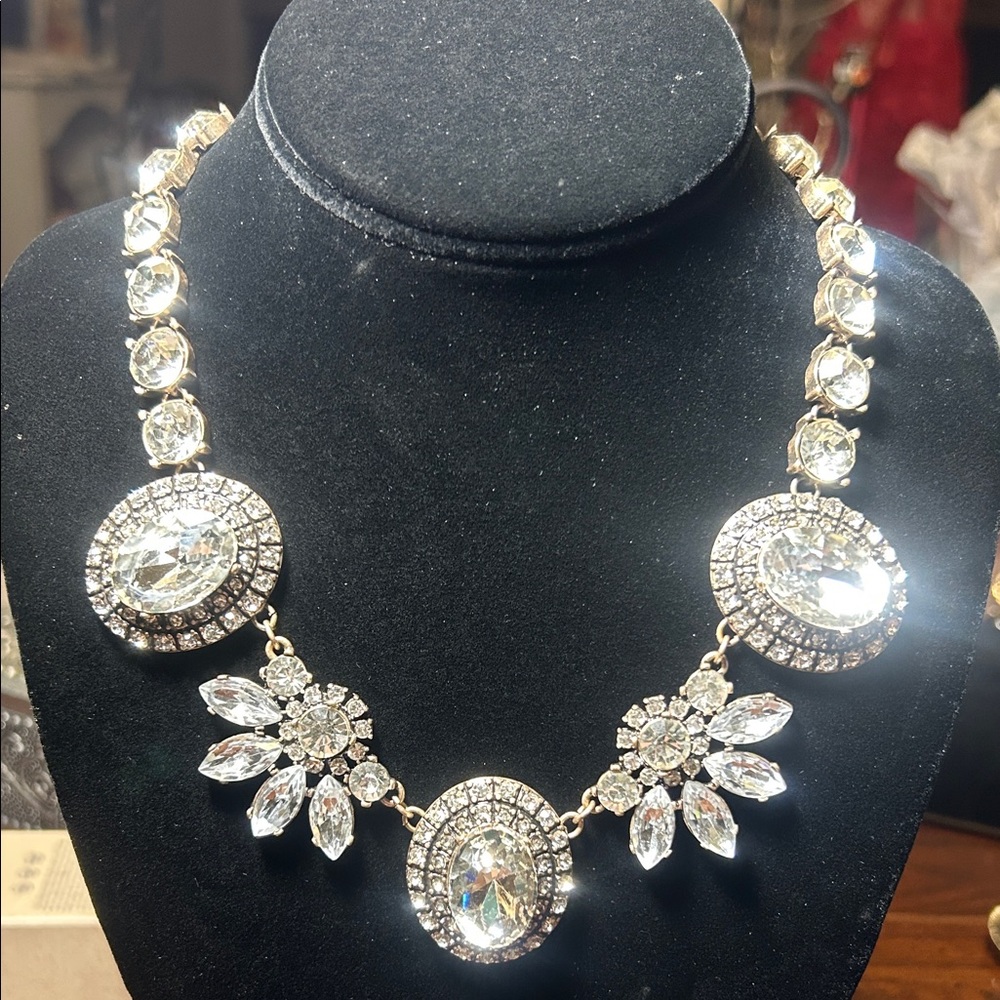 Leslie Danzis Statement Necklace - Silvertone Rhinestone & Crystal